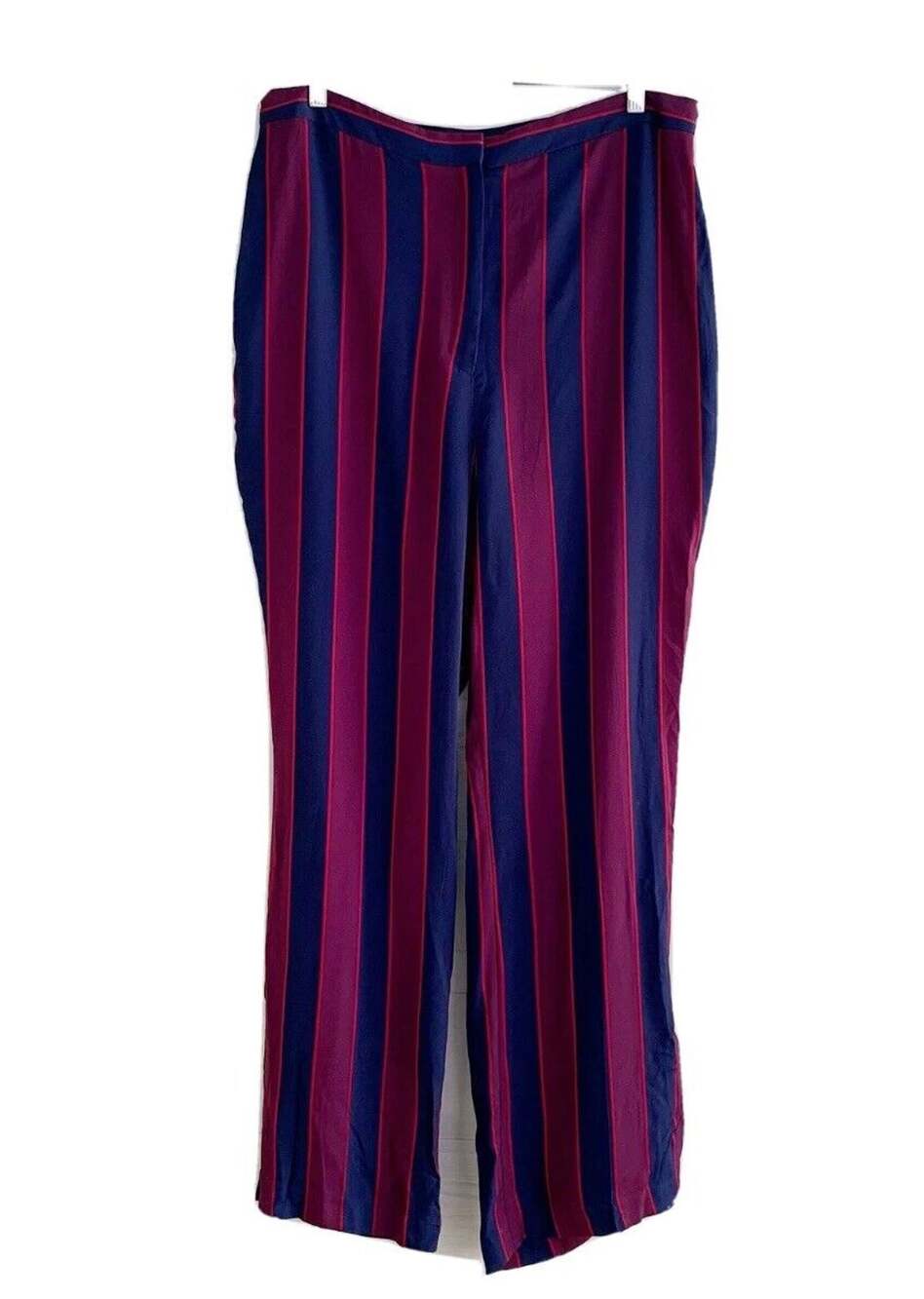 Express Women’s Navy Burgundy Striped Wide Leg High Rise Trousers Size 2R NWT